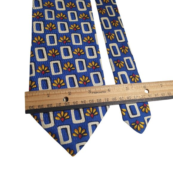 Vintage Mid Century Blue Silk Tie Retro Geometric Floral Pattern Design Mr Sid - Picture 3 of 5